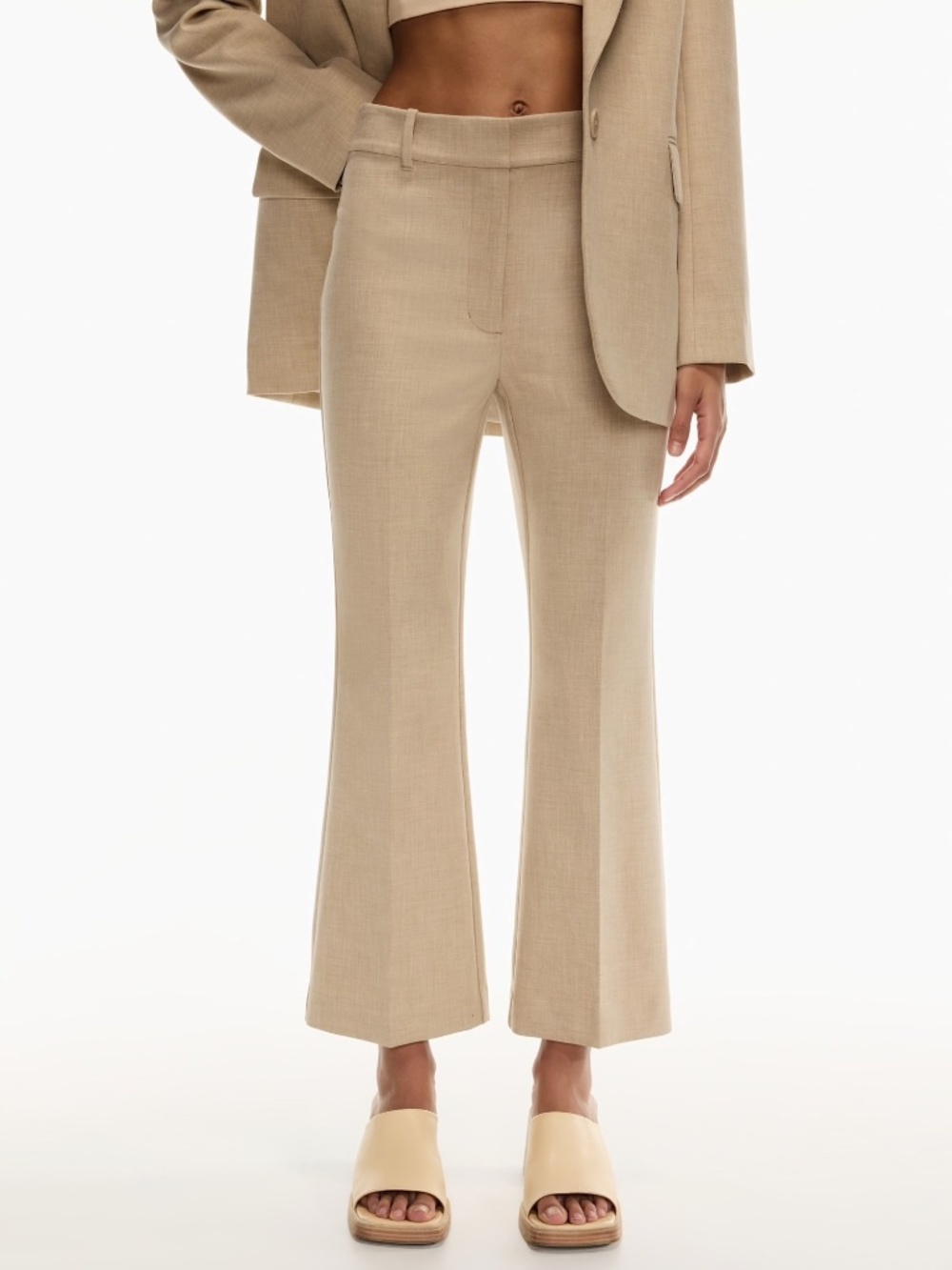 Aritzia Wilfred Vivace High-Waisted Flared Pants in Heather Oat Beige Size 2